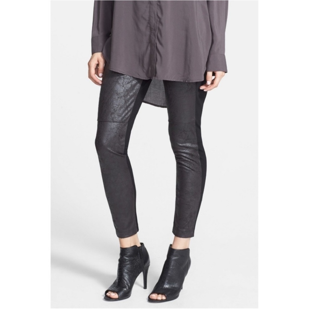Lysse Black Rue Faux Leather Textured Print Black Slimming Leggings Sz Medium